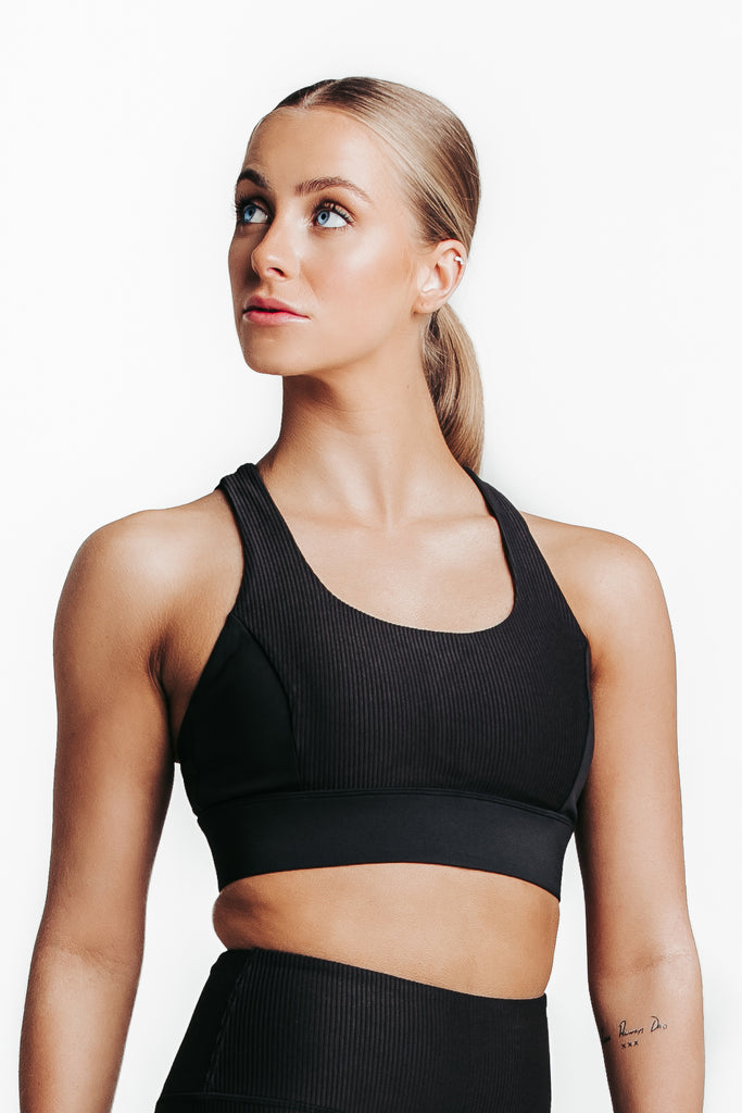 PLAY X PLAY Swift Sports Bra  Black Ribbed – Crown Forever