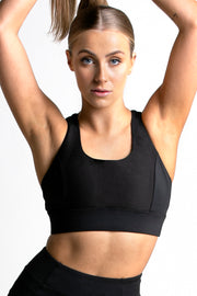 Wrapdrive plush ribbed sports bra cosmic black gym wear women top